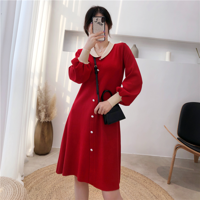 Lactation Sweater Breastfeeding Fashion Out Autumn Winter Clothing Spicy Moms Postnatal Clothes Knit Inside a long version of the dress