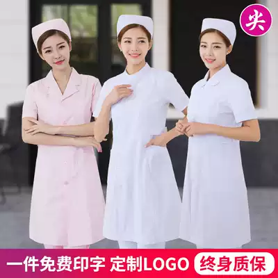 Nurse uniform Short-sleeved female summer dress doll collar pink coat suit round neck uniform Two-piece pink short-sleeved overalls