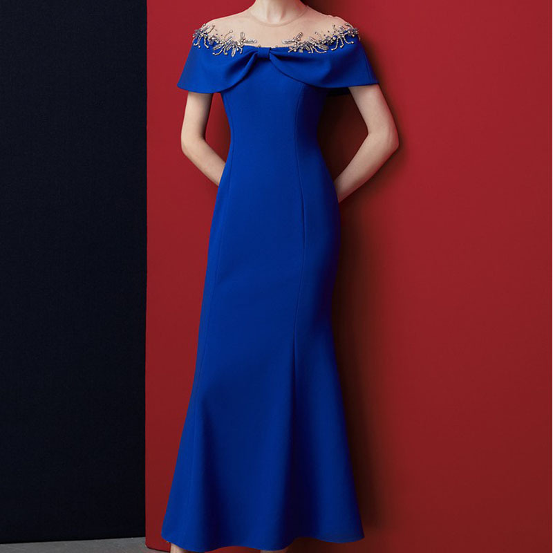 Zhuoge Yazhongge 2024 Summer Royal Blue Lapel Mermaid Gown Long Dress 5C32105540