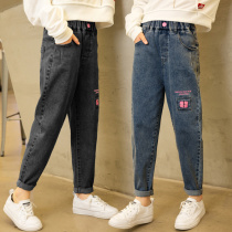 Girls  pants Western style spring and autumn 2021 new childrens jeans girls loose dad pants medium and large childrens trousers