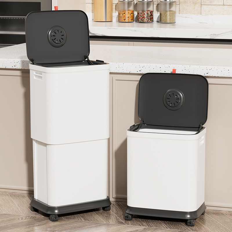 Kitchen-Specific Trash Can for Home Use, 2026 New Model with Wheels, Movable, Large Capacity, Sliding Lid, Adjustable Height, High Model for Kitchen Waste