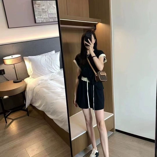 Цветной летний комплект для отдыха, футболка с коротким рукавом без рукавов, в корейском стиле, популярно в интернете, свободный крой