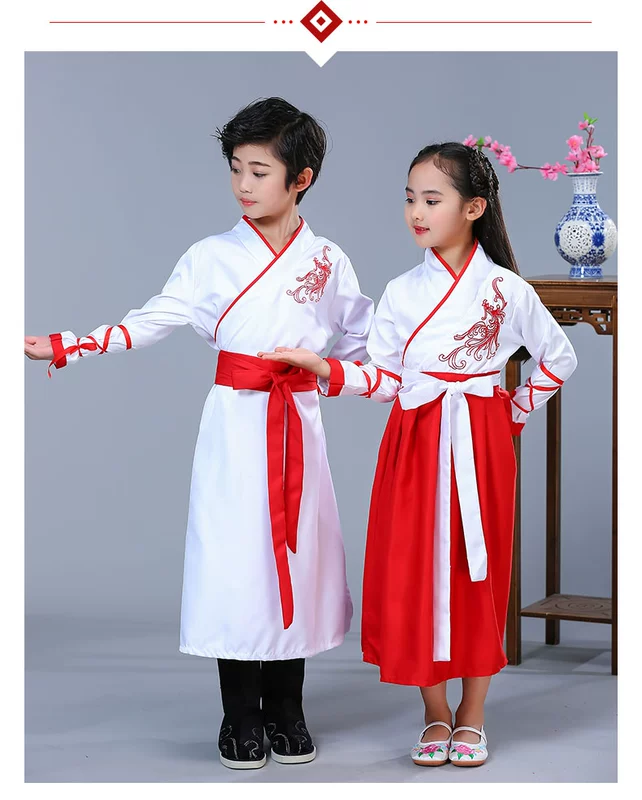 Trang phục cho trẻ em Ba nhân vật Học sinh nam Trung Quốc Trang phục Váy cho bé gái Môn đồ Quy định cho trẻ em Trang phục lễ viết Hanfu - Trang phục