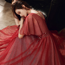 Toast Bride 2021 New Spring Red Wedding Evening Dress Female Temperament Engagement Banquet Dress Slim