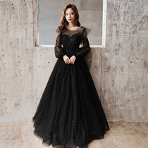 Light luxury black small evening dress women 2021 new high-end banquet celebrities annual meeting temperament long high quality