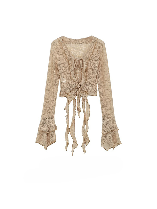 Ethnic Style Irregular Lace Sun Protection Cardigan for Women, Thin Summer Style, Paired with a Slip Dress and Worn as a Small Shawl, Sheer Top