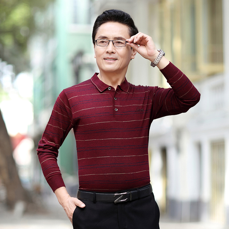 dài tay knitshirt 2020 cha mới giản dị Ngày của Cha nam loose-fitting trung niên già áo ve áo POLO.