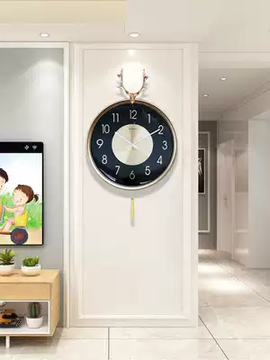 Simple atmosphere living room clock home fashion wall clock creative personality quartz watch Net red deer head silent home clock