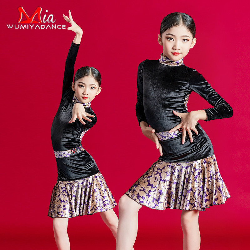 Lolita Korean velvet autumn and winter girls Latin long-sleeved dance practice regulations split performance clothing children's training suit