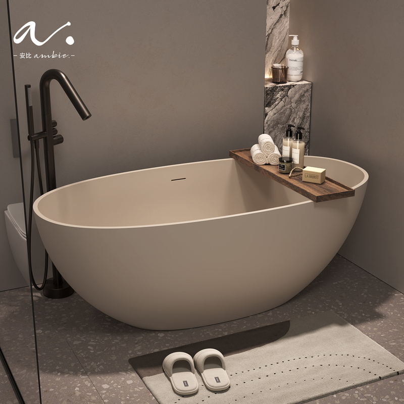 Anbi Pmma Artificial Stone Oval Bathtub for Home Use, Small Apartments, Hotel Bathrooms, Integrated Freestanding Bathtub