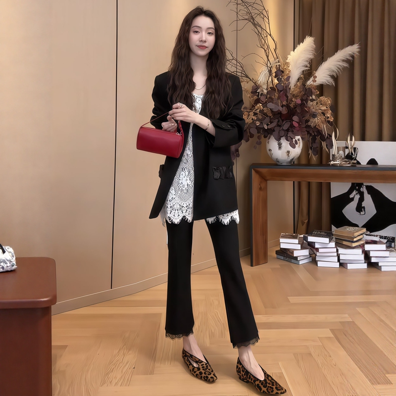 2026 Super Popular Korean Style Loose Versatile Suit Jacket Lace Camisole Dress Nine-Point Casual Pants Set 2026 Super Popular Korean Style Loose Versatile Suit Jacket Lace Camisole Dress Nine-Point Casual Pants Set