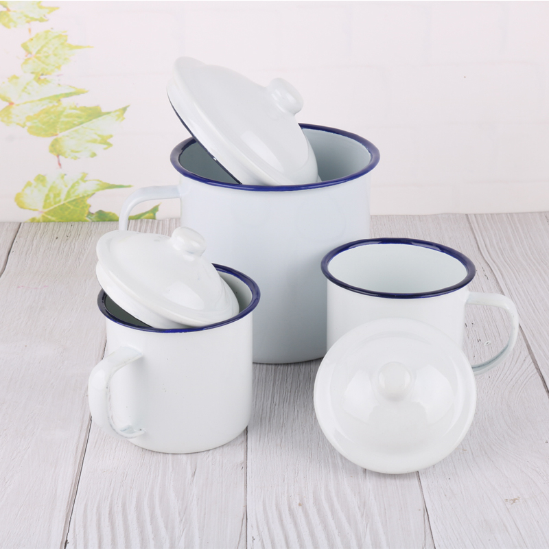 Special old nostalgic enamel tea urn make tea cup white enamel cup tea cups with cover iron ChaGangZi enamel cup