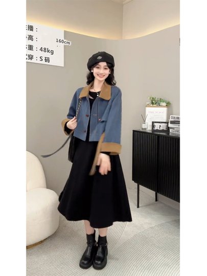 Abrigo cortavientos popular de este año para mujer, abrigo informal de dos prendas con solapa pequeña de gama alta, otoño 2025