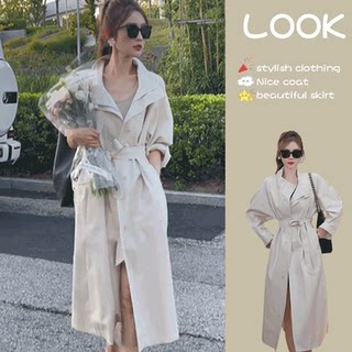 Korean Style Casual and Elegant Stand-Up Collar Trench Coat for Women, New Autumn and Winter Loose-Fitting Belted Mid-Length Coat
