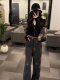 2026 Autumn New Korean Style Elegant Solid Color Simple V-Neck Long Sleeve T-Shirt with Rhinestones and Wide-Leg Pants Two-Piece Women's Set