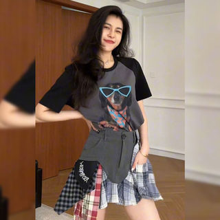 Summer Fashion Slimming Suit for Women 2025 New Style Elegant Printed T-Shirt Top with Patchwork Skirt Two-Piece Set