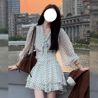 Элегантное женское платье в горошек во французском стиле, новинка осени-зимы 2025 года, универсальное повседневное красивое короткое платье.