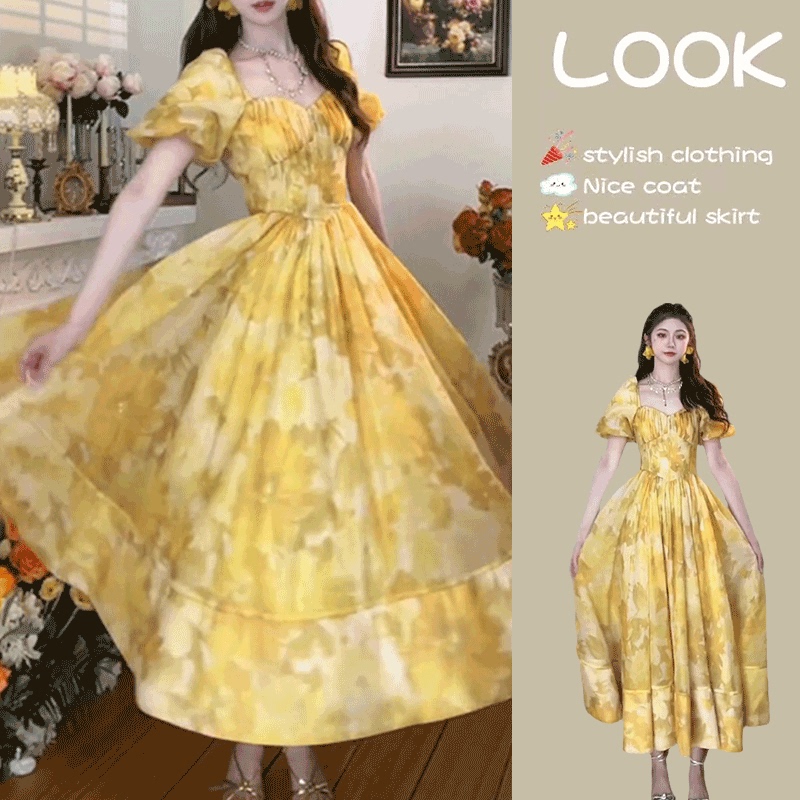 French-Style Tea Break Dress Women's Clothing 2026 Summer New Seaside Vacation Princess Dress Fashionable Large Hem Dress
