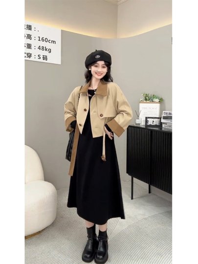 Abrigo cortavientos popular de este año para mujer, abrigo informal de dos prendas con solapa pequeña de gama alta, otoño 2025