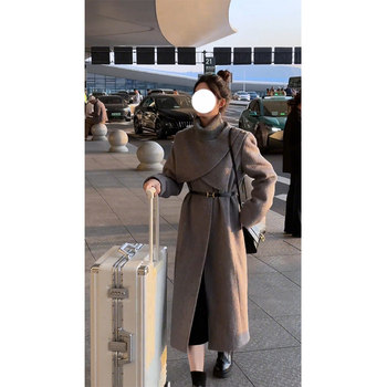 Autumn and Winter High-End Woolen Gray Cape Long Coat 2025 Winter New Woolen Coat Thickened Top for Women