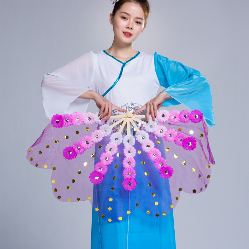 Dance fan bifacial dance fan silk fan lengthened props adults a pair of performances Dance Square Dance Twisted Rice song fan