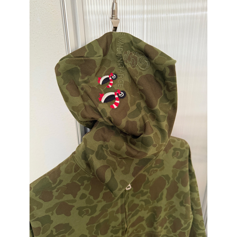Oh Haha! Japanese Style Niche Embroidered Penguin Camouflage Fleece Hooded Jacket
