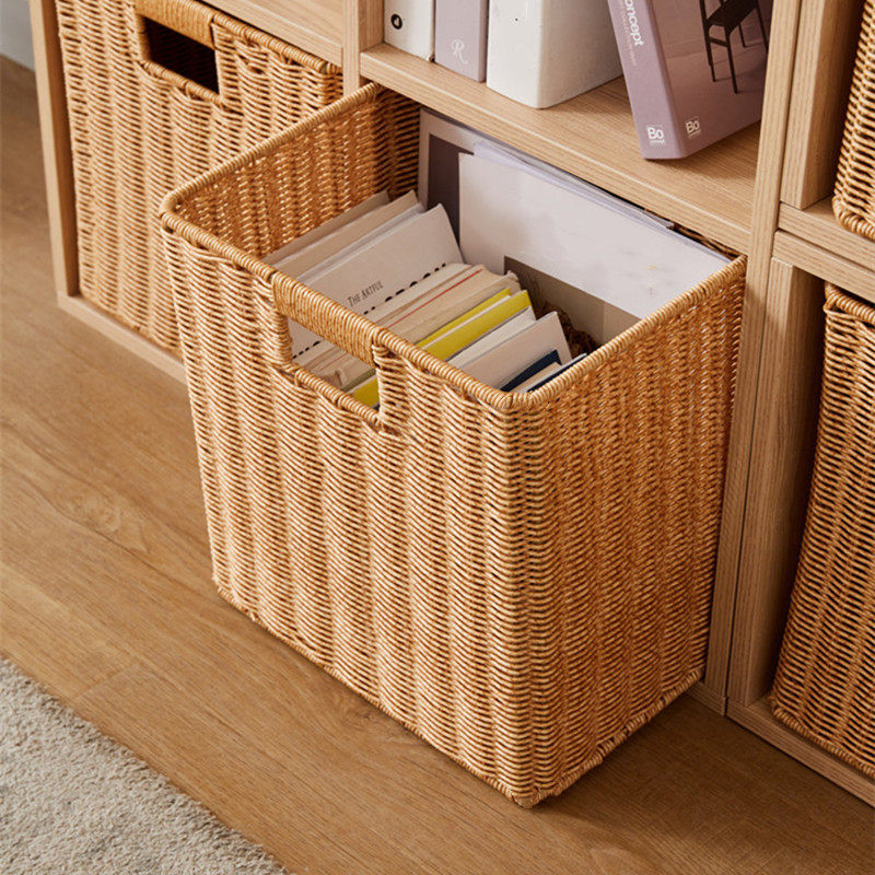 Lattice cabinet woven containing basket Japanese style imitation rattan chic containing basket square containing box debris finishing storage hamper