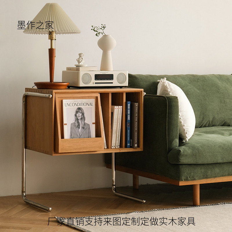 Nordic solid wood bookcase suspension storage cabinet ins magazine cabinet Japanese multi-functional storage bookshelf sofa side cabinet