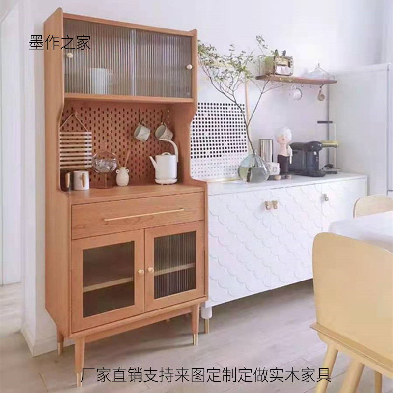 Nordic solid wood sideboard fashion simple hole board high cabinet tea cabinet Japanese-style living room integrated display cabinet cupboard