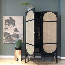 Nordic Wood rattan wardrobe storage lockers simple modern retro cabinets home accommodation bedroom double door cloakertop