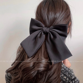 Cui Shang Black Bow Hair Clip High-End Satin Back-Of-Head Spring Hairpin Internet Celebrity High-End Hair Accessory for Women