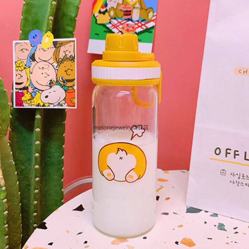 [Милая стеклянная бутылка для воды с рисунком для девочек Kawaii собачка Корги]