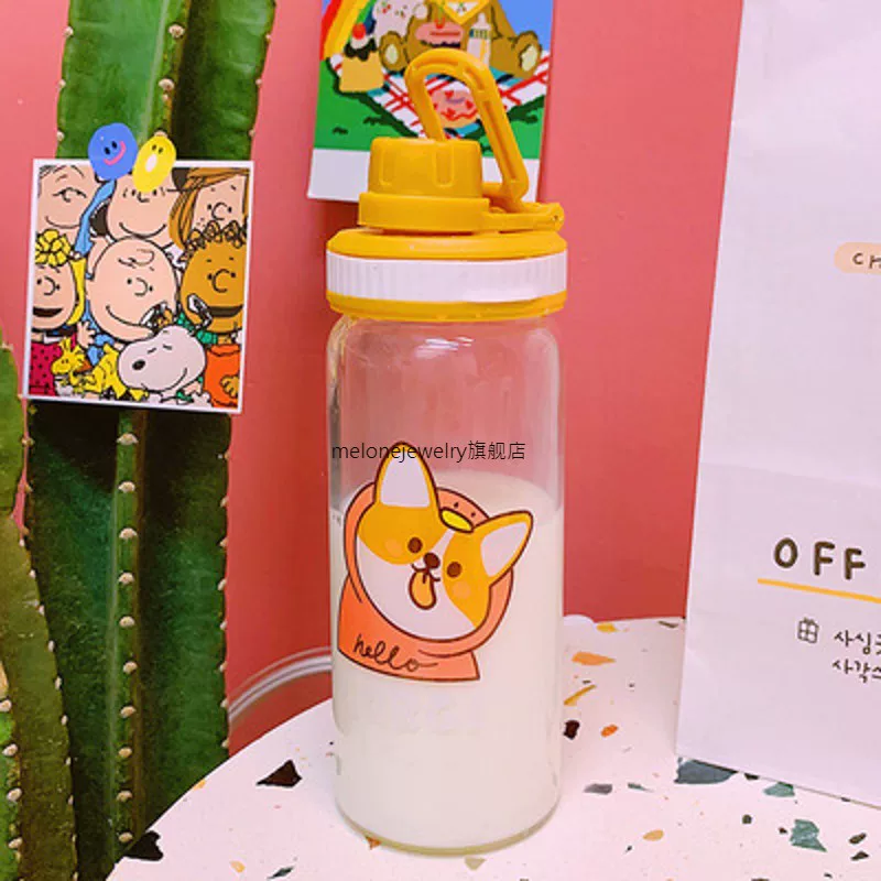 [Милая стеклянная бутылка для воды с рисунком для девочек Kawaii собачка Корги]