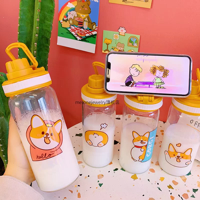[Милая стеклянная бутылка для воды с рисунком для девочек Kawaii собачка Корги]