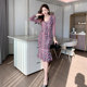 European station houndstooth super figure dress spring retro French v-neck Yujie slim waist fishtail skirt