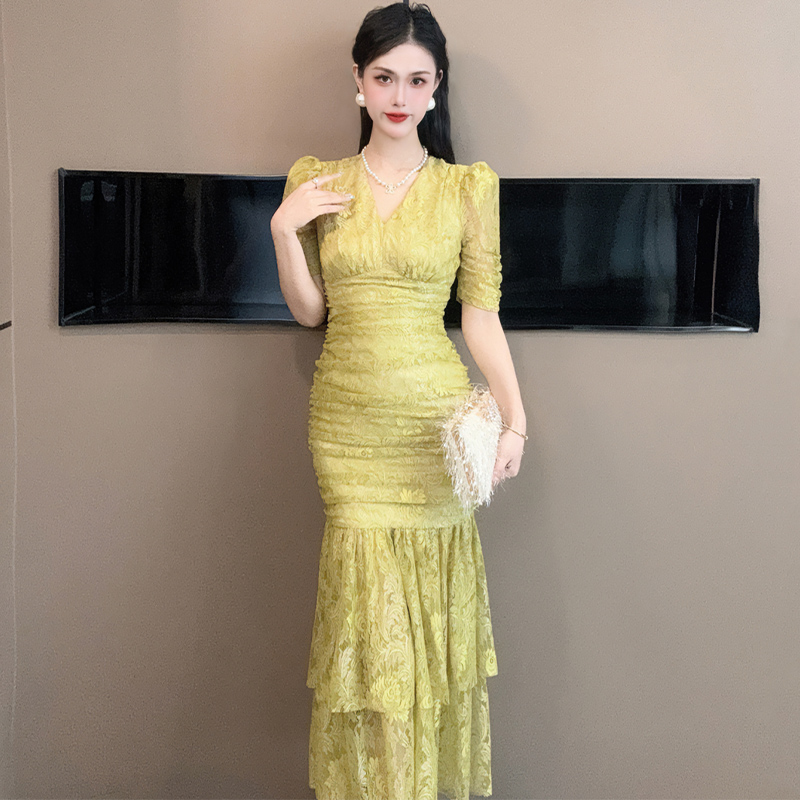 C3393 2440K VÁY ĐẦM LIỀN THÂN NỮ RUUREAG MÙA HÈ KIỂU ĐUÔI CÁ THỜI TRANG NỮ REN G05 SẢN PHẨM MỚI