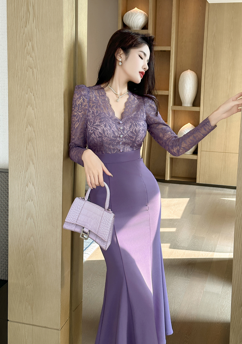 C3554 2640K VÁY ĐẦM LIỀN THÂN NỮ RUUREAG DÁNG ÔM BODY GỢI CẢM SEXY MÙA XUÂN THU ĐÔNG KIỂU ĐUÔI CÁ CỔ CHỮ V THỜI TRANG NỮ REN G06 SẢN PHẨM MỚI