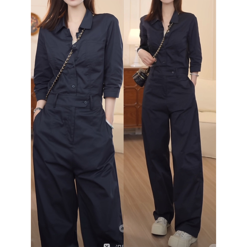 Shenzhen Nanyou Design Summer Ice Silk Cotton Fashion High-Waisted Slimming Workwear Jumpsuit for Women Age-Reducing Shirt Romper