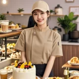 Рабочая одежда шеф-повара для общественного питания с короткими рукавами, торт, выпечка, десерт, кондитерские изделия, пекарь, летняя кухонная рабочая одежда, ледяной шелк