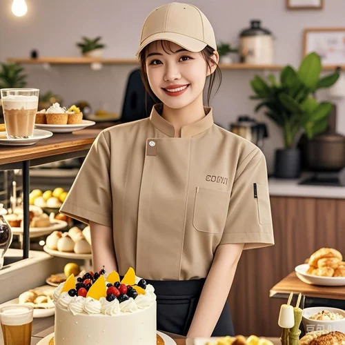 Рабочая одежда шеф-повара для общественного питания с короткими рукавами, торт, выпечка, десерт, кондитерские изделия, пекарь, летняя кухонная рабочая одежда, ледяной шелк