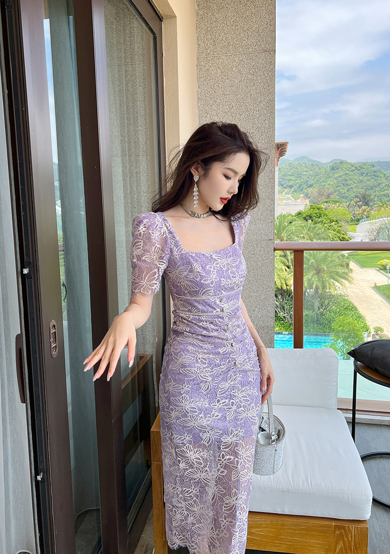 C7614 1900K VÁY ĐẦM LIỀN THÂN DÁNG DÀI NỮ ELOREGS TAY PHỒNG MÙA HÈ PHỤC CỔ CỔ ĐIỂN HỌA TIẾT HOA THỜI TRANG NỮ REN G05 SẢN PHẨM MỚI