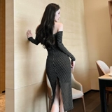 Сексуальное платье, лонгслив, длинная юбка, с рукавом, средней длины