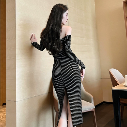 Сексуальное платье, лонгслив, длинная юбка, с рукавом, средней длины