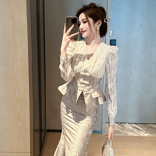 Весенний комплект, в стиле Шанель, китайский стиль, рыбий хвост