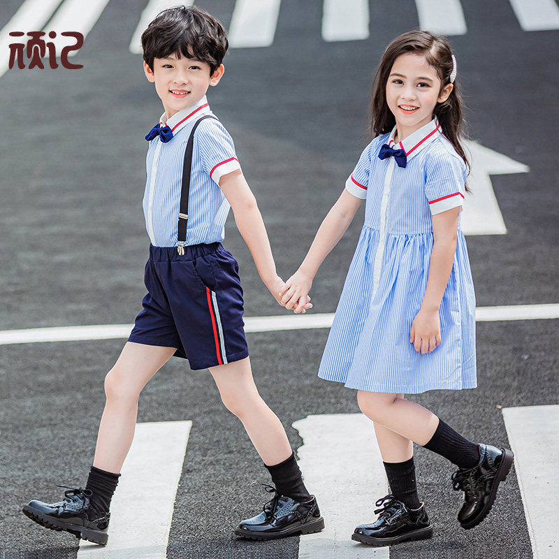 Kindergarten summer clothing children's class clothing short sleeve primary school uniform summer Korean English wind 61 chorus clothing