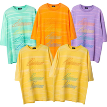  20FW new product we11done tie-dye rendering rainbow letters color barrage womens short-sleeved T-shirt large size fat MM