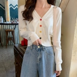 Короткий свитер, кардиган, штаны, осенний трикотажный лонгслив, высокая талия, коллекция 2022