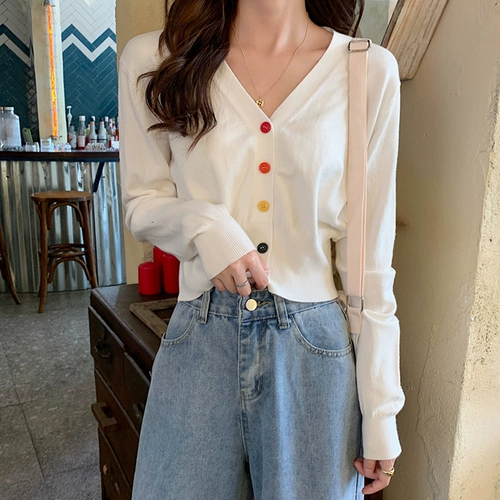 Короткий свитер, кардиган, штаны, осенний трикотажный лонгслив, высокая талия, коллекция 2022