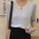 Брендовая летняя футболка с коротким рукавом, трикотажный короткий сиреневый цветной кардиган, высокая талия