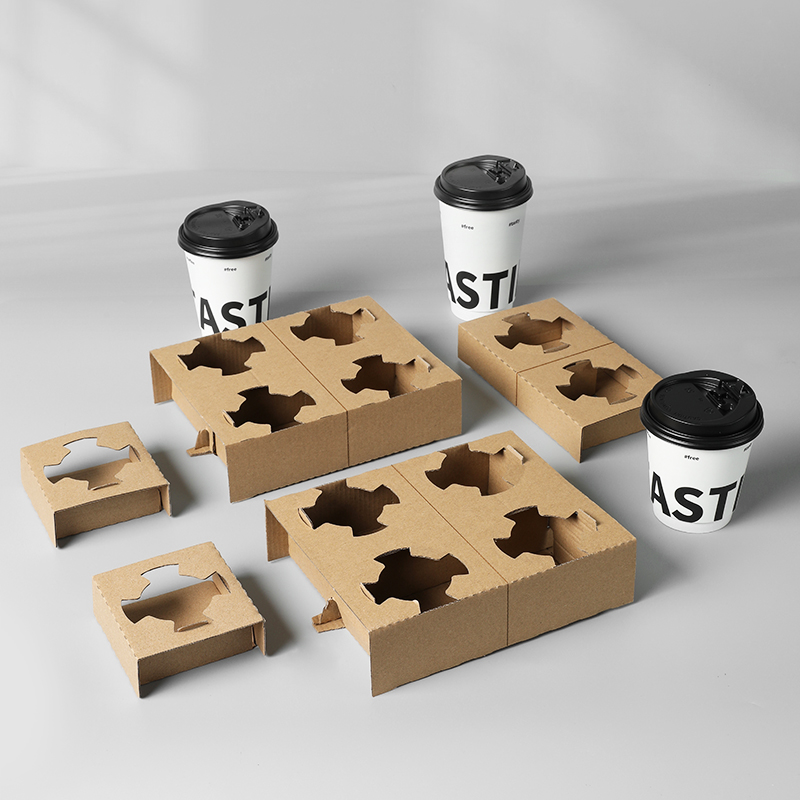 Takeaway Cup Todisposable Disposable Packaging Base Coffee Milk Tea Drink Cupcake kraft kraft paper Four single double cupcakes-Taobao
